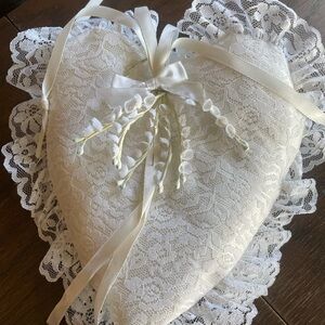 Ring bearer Lace Heart-Shaped Pillow with Ribbons